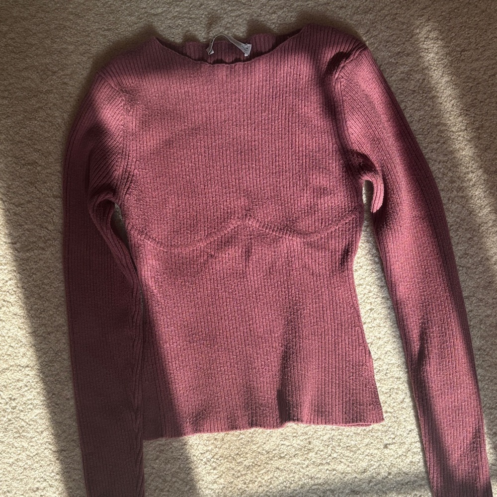 Zara Ribbed Knit Top in Deep Burgundy